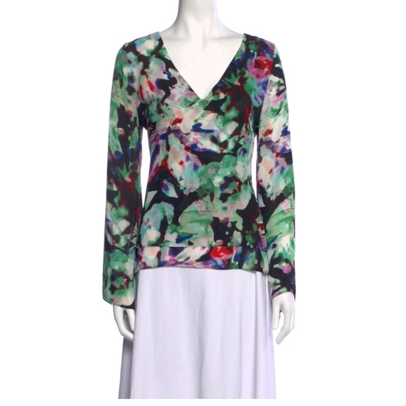 Parker vneck abstract floral blouse Blue & Green  Size M - Picture 1 of 8